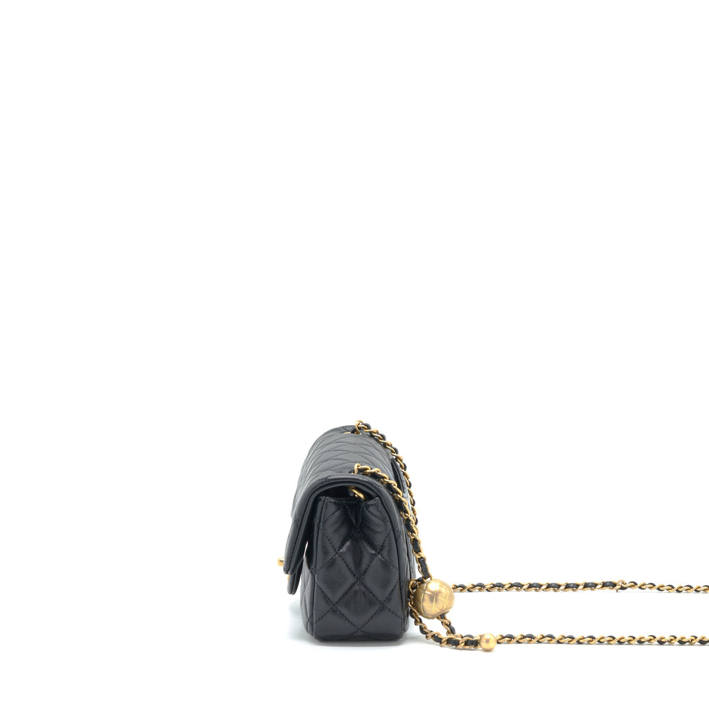CHANEL PEARL CRUSH MINI RECTANGULAR FLAP BAG LAMBSKIN BLACK GHW (MICROCHIP)