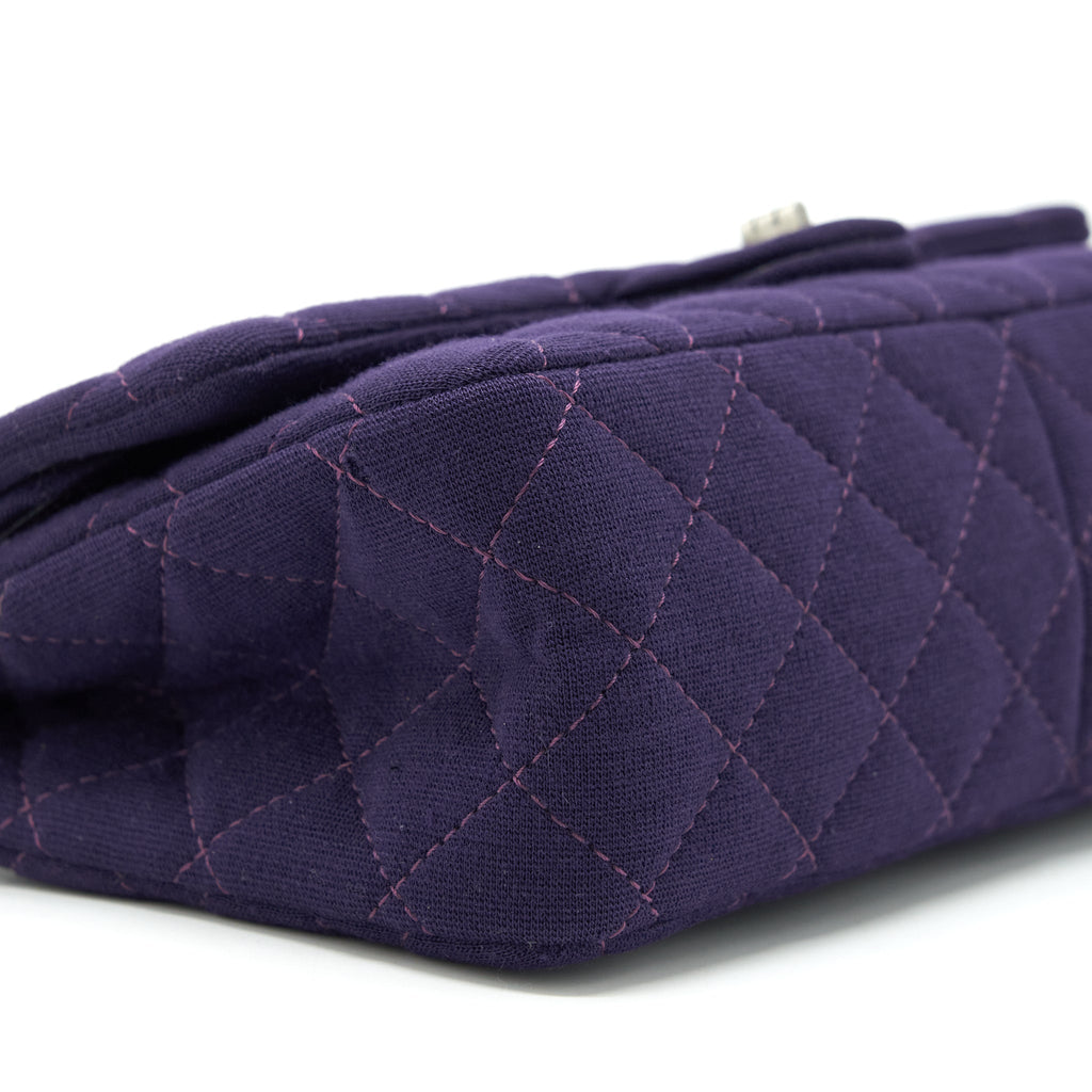 CHANEL 2.55 REISSUE 226 DOUBLE FLAP BAG FABRIC PURPLE RUTHENIUM SLIVER HARDWARE