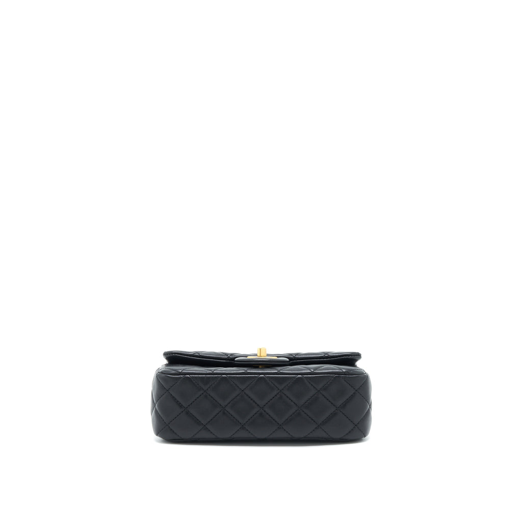 CHANEL PEARL CRUSH MINI RECTANGULAR FLAP BAG LAMBSKIN BLACK GHW (MICROCHIP)
