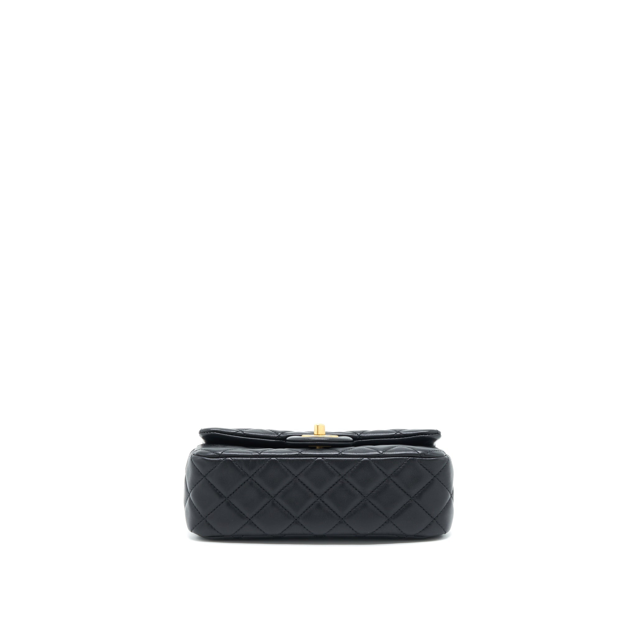 CHANEL PEARL CRUSH MINI RECTANGULAR FLAP BAG LAMBSKIN BLACK GHW (MICROCHIP)