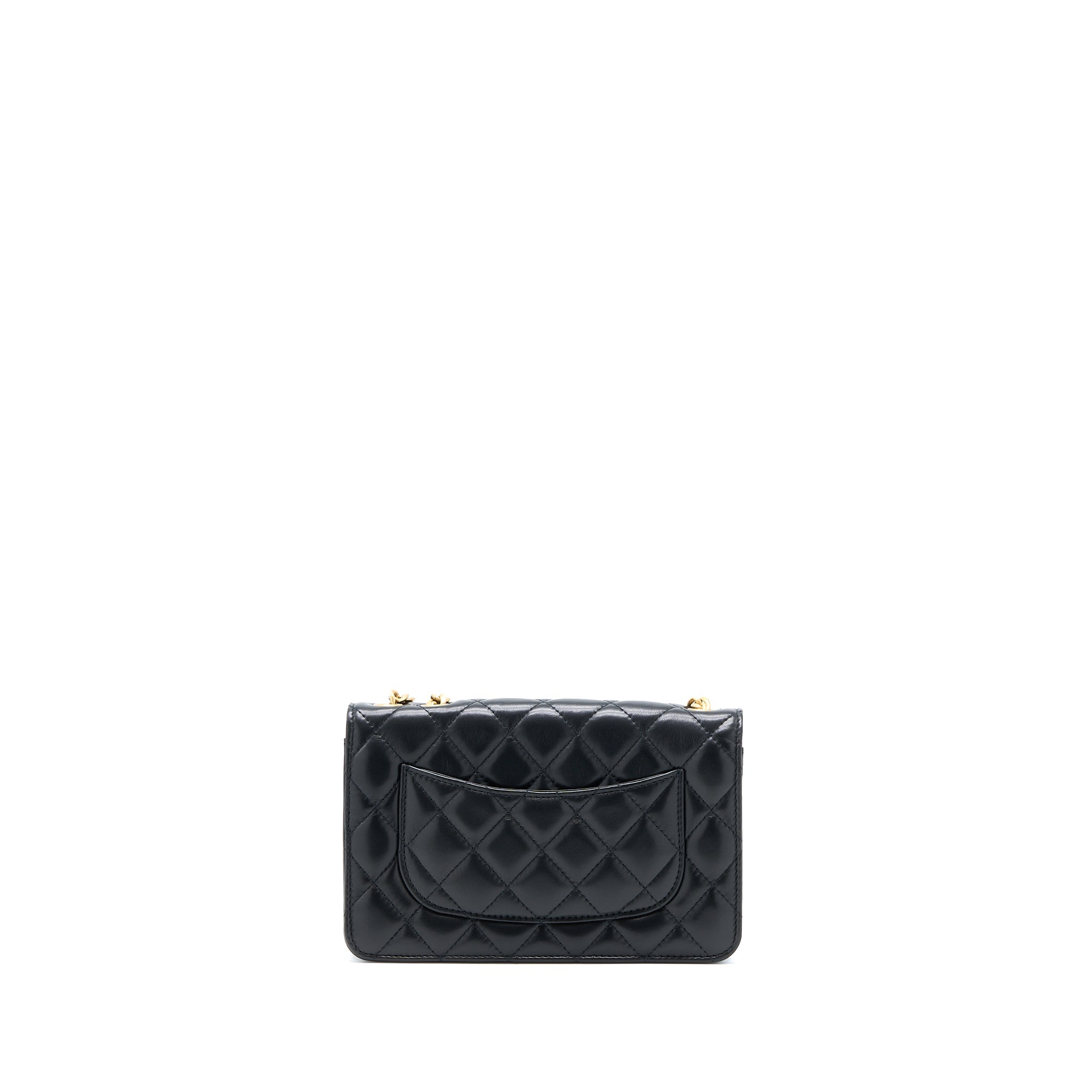 CHANEL 22K GOLD PILLAR WALLET ON CHAIN LAMBSKIN BLACK BRUSHED GHW(MICROCHIP)