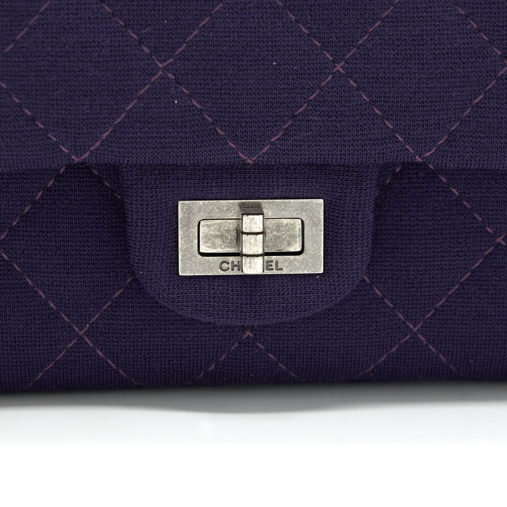 CHANEL 2.55 REISSUE 226 DOUBLE FLAP BAG FABRIC PURPLE RUTHENIUM SLIVER HARDWARE