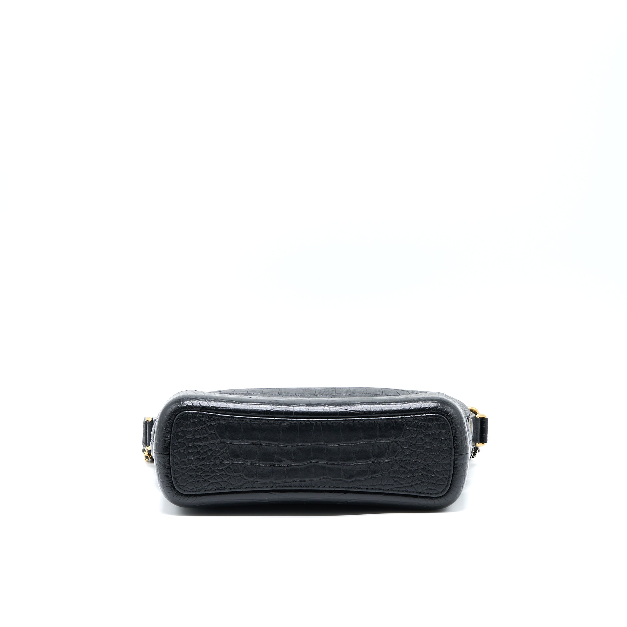 CHANEL LARGE GABRIELLE HOBO BAG CROC EMBOSSED CALFSKIN WITH LOGO STRAP BLACK MULTICOLOURED HARDWARE