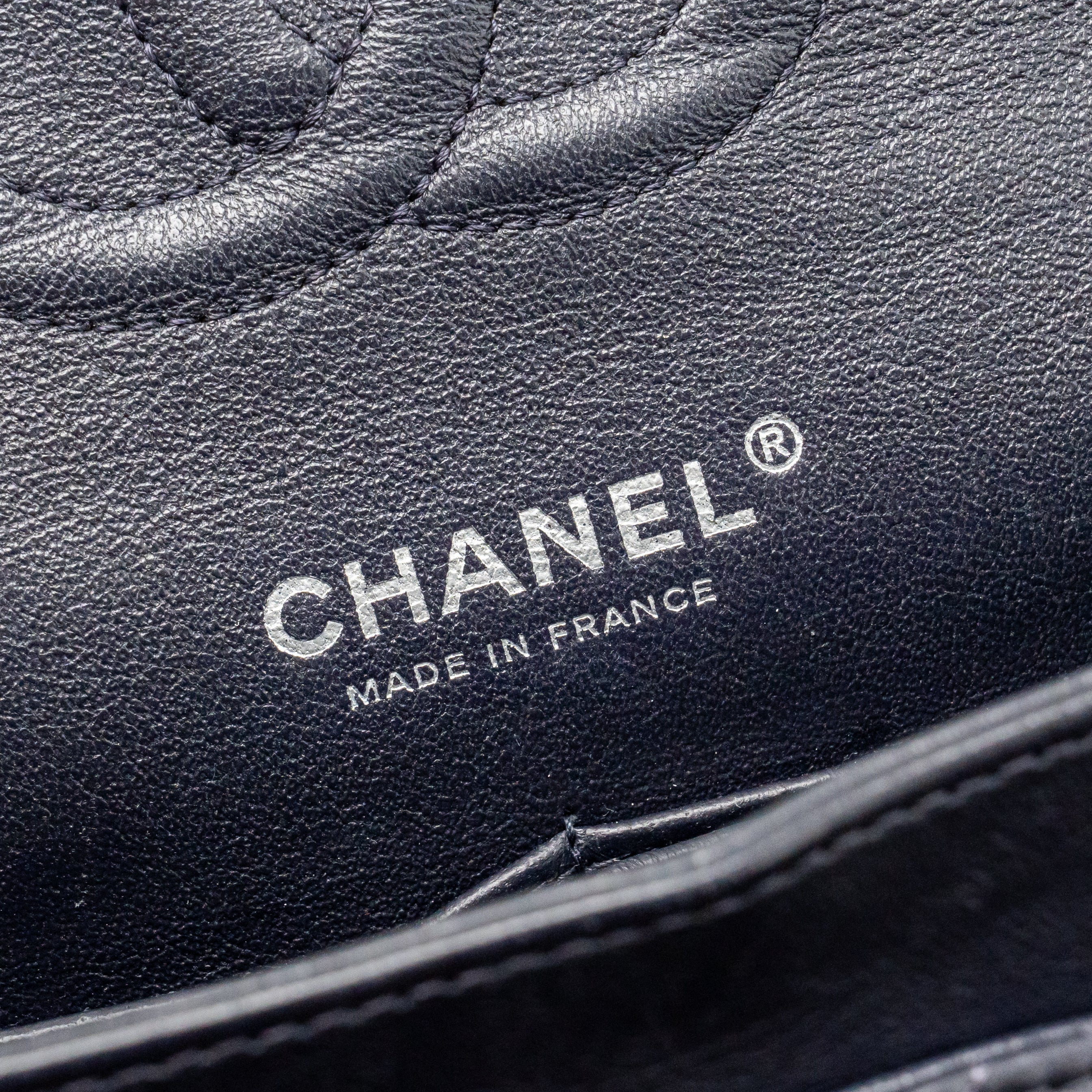 CHANEL MEDIUM CLASSIC DOUBLE FLAP BAG LAMBSKIN DARK BLUE SHW
