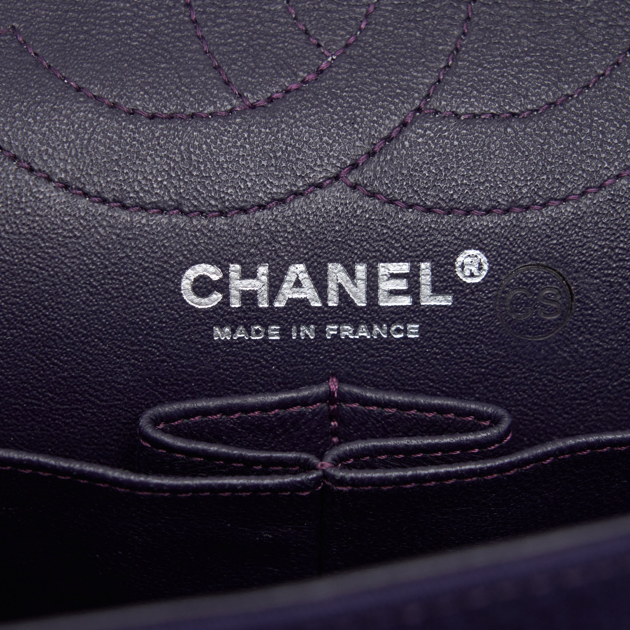 CHANEL 2.55 REISSUE 226 DOUBLE FLAP BAG FABRIC PURPLE RUTHENIUM SLIVER HARDWARE