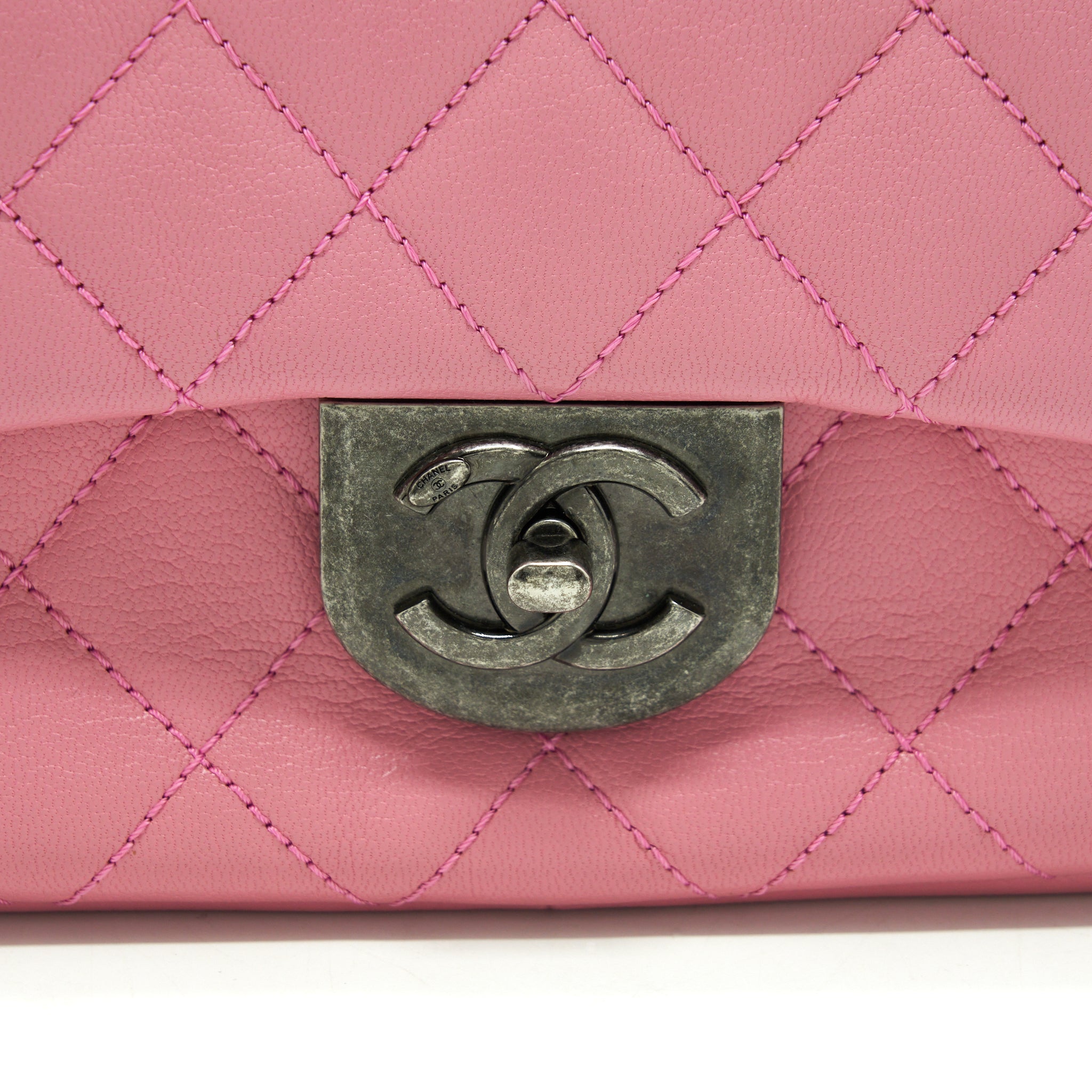 CHANEL QUILTED FLAP CROSS BODY BAG PINK WITH RUTHENIUM HARDWARE