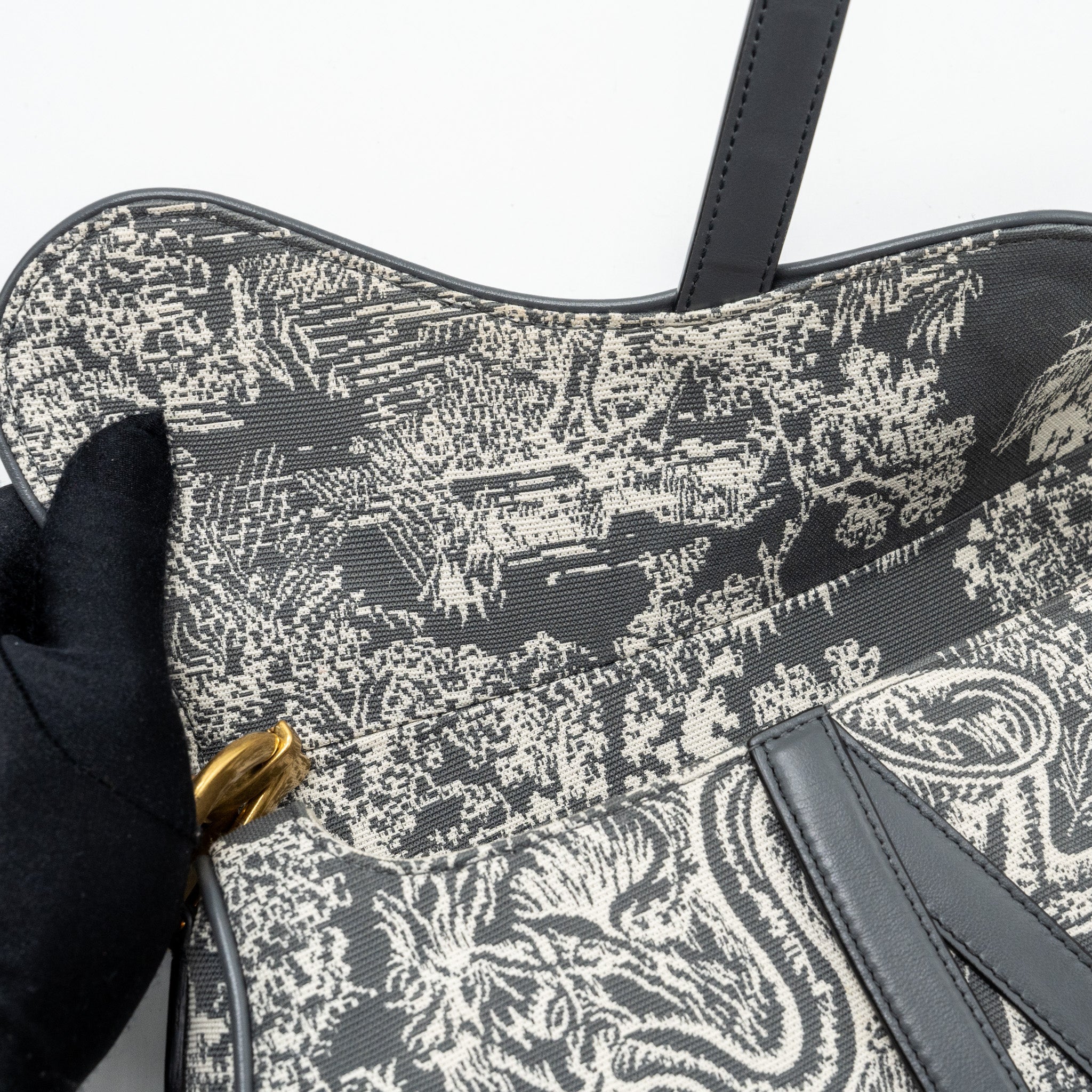 DIOR SADDLE BAG TOILE DE JOUY CANVAS / LEATHER GREY GHW