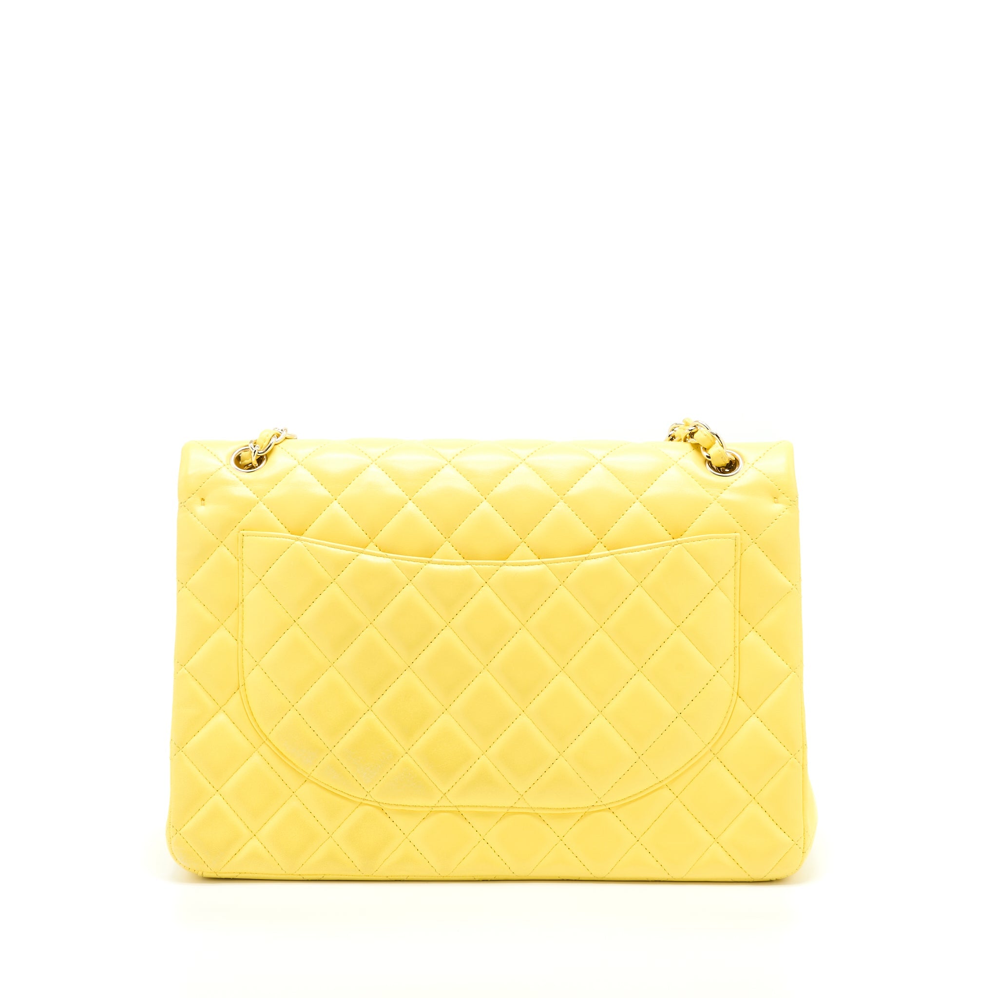 CHANEL MAXI CLASSIC DOUBLE FLAP BAG LAMBSKIN YELLOW LGHW