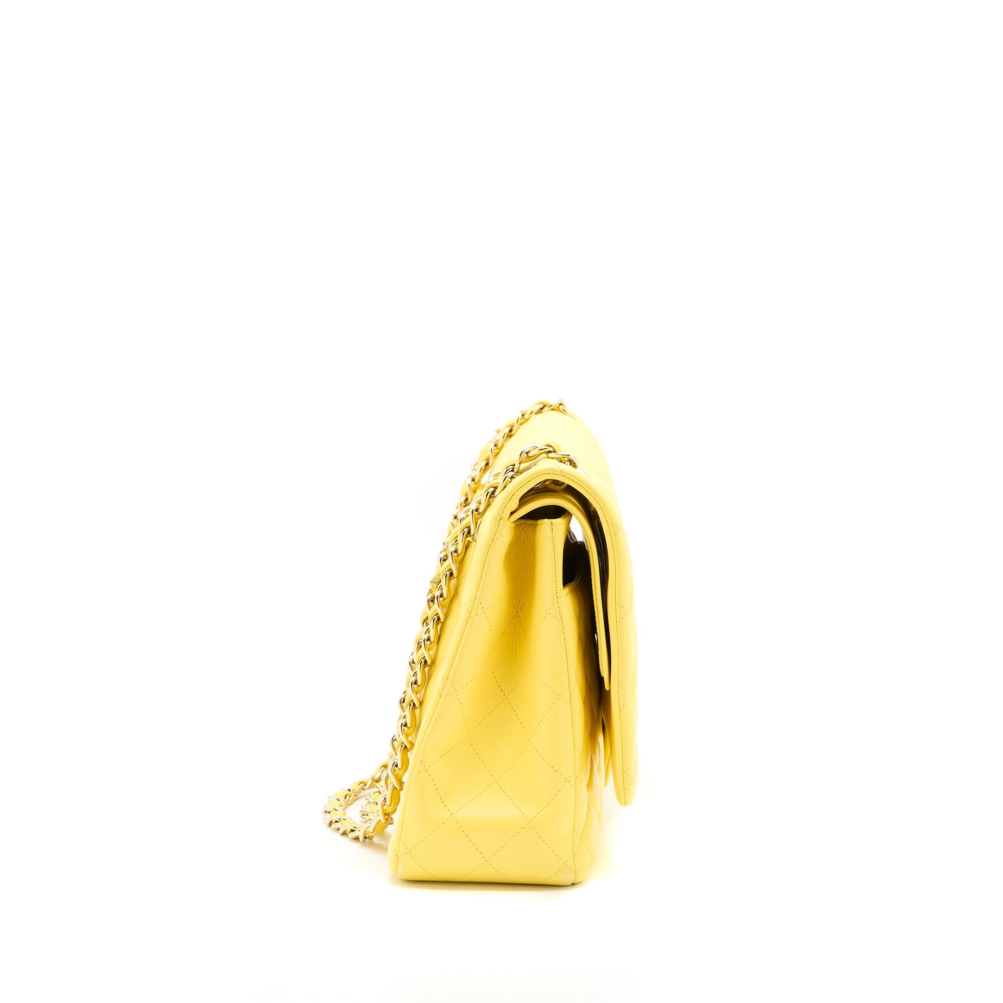 CHANEL MAXI CLASSIC DOUBLE FLAP BAG LAMBSKIN YELLOW LGHW