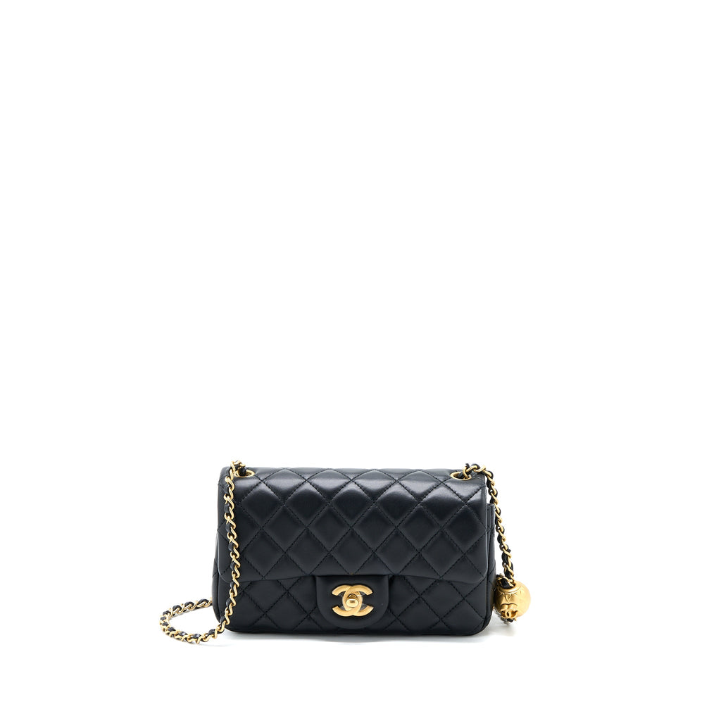 CHANEL PEARL CRUSH MINI RECTANGULAR FLAP BAG LAMBSKIN BLACK GHW