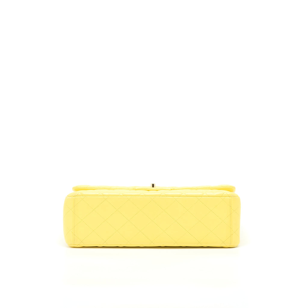 CHANEL MAXI CLASSIC DOUBLE FLAP BAG LAMBSKIN YELLOW LGHW