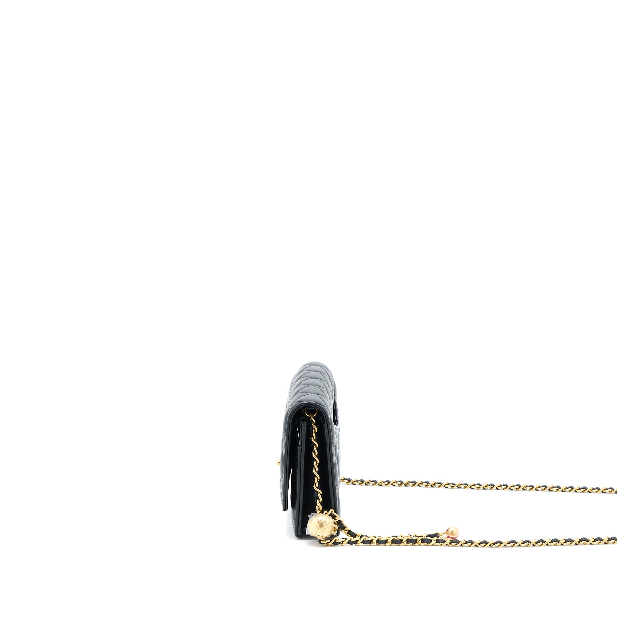CHANEL PEARL CRUSH WALLET ON CHAIN LAMBSKIN BLACK BRUSHED GHW (MICROCHIP)