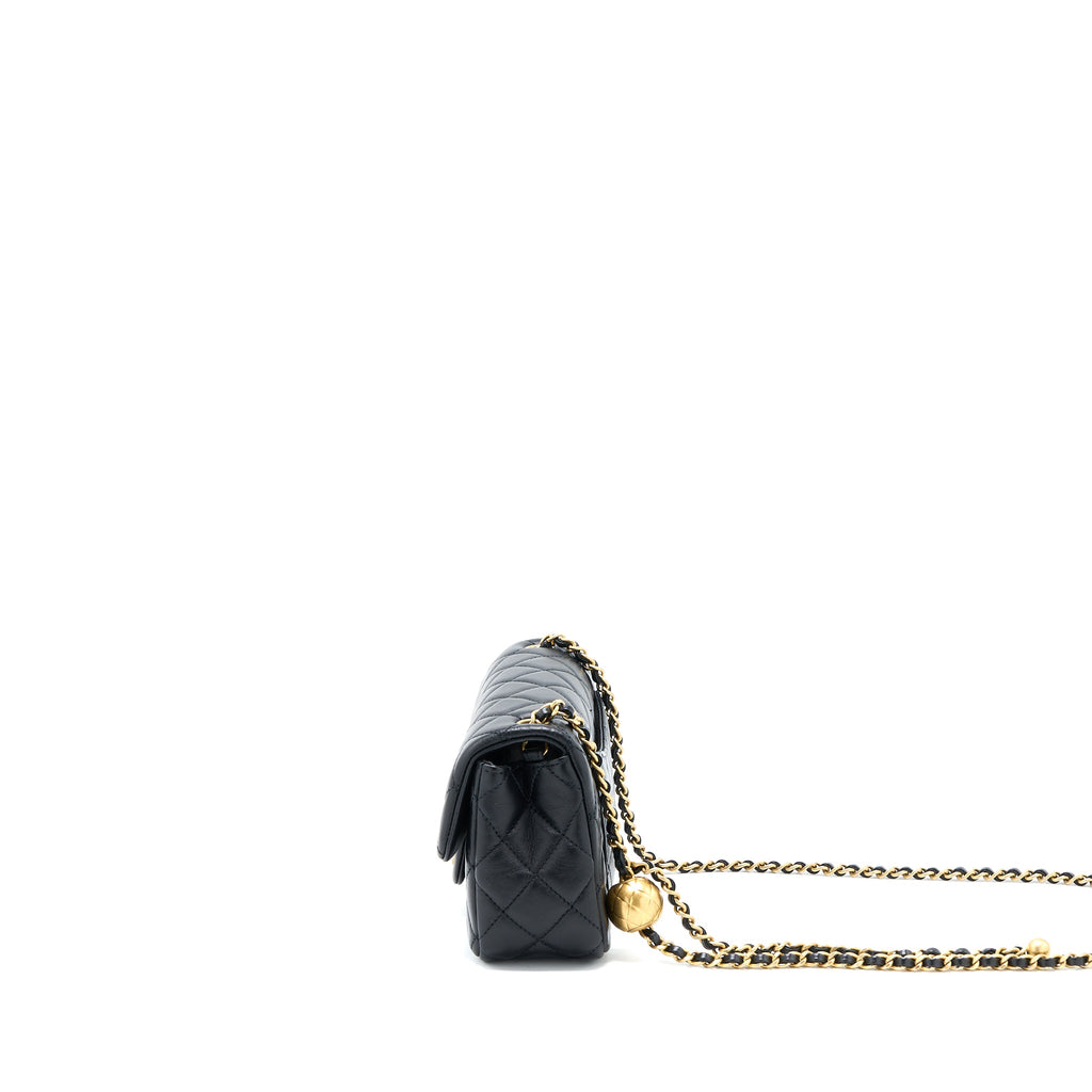 CHANEL PEARL CRUSH MINI RECTANGULAR FLAP BAG LAMBSKIN BLACK GHW