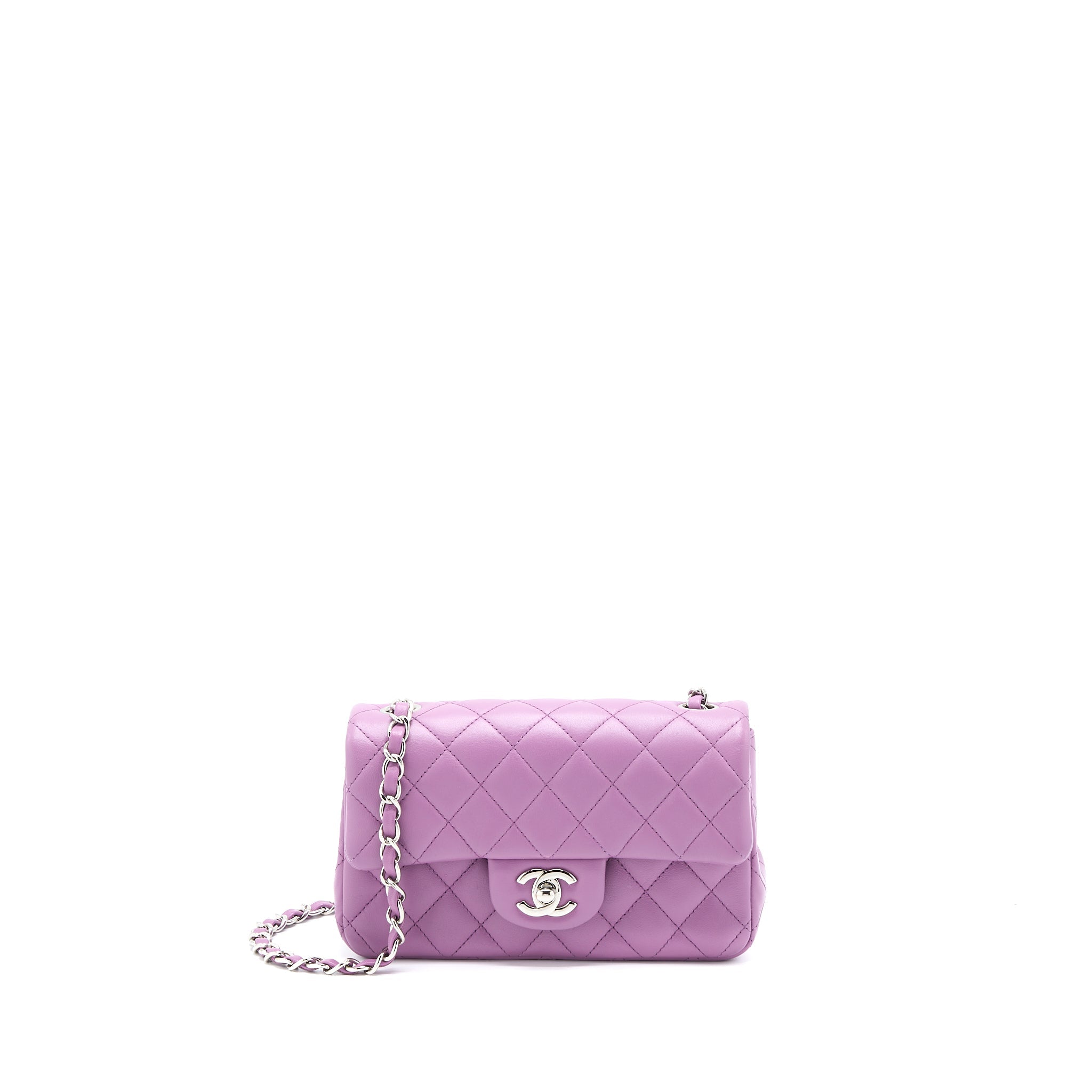 CHANEL MINI RECTANGULAR FLAP BAG LAMBSKIN PURPLE SHW
