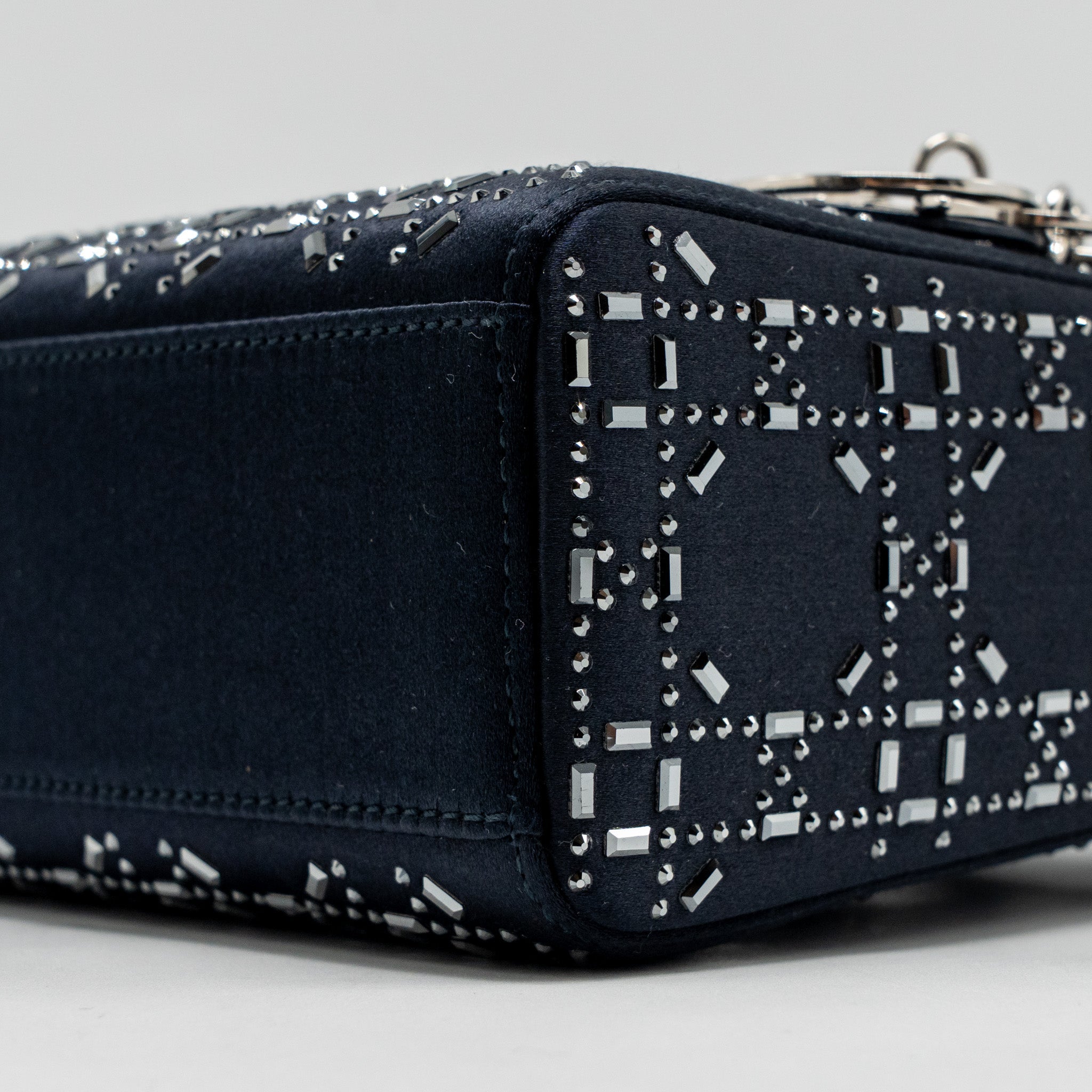DIOR MINI LADY DIOR SATIN CRYSTAL DARK BLUE SHW