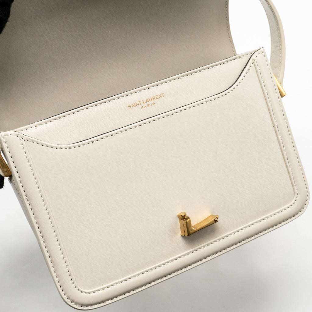 SAINT LAURENT SMALL SOLFERINO SATCHEL CROSSBODY BAG CALFSKIN WHITE GHW