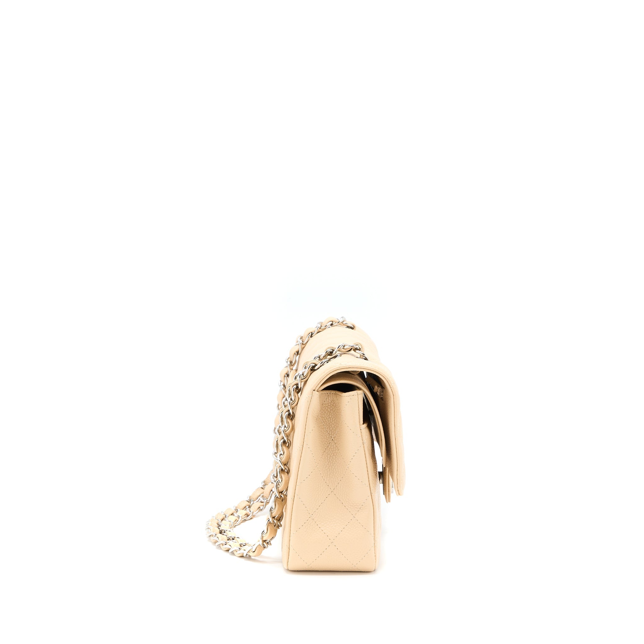CHANEL CLASSIC DOUBLE FLAP BAG CAVIAR LIGHT BEIGE SHW