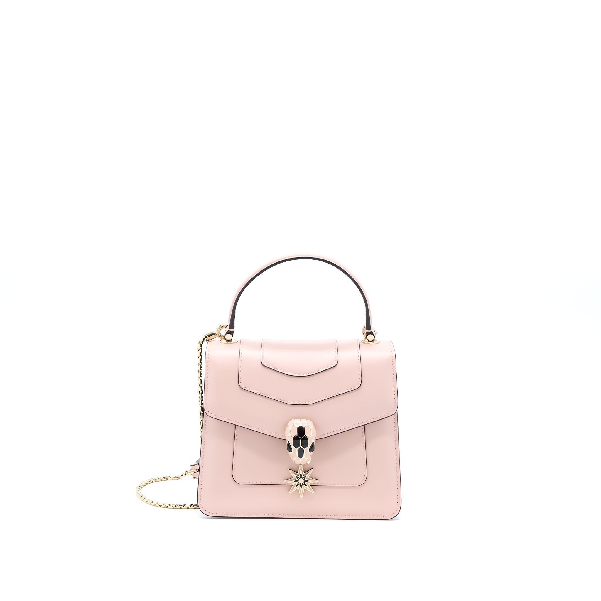 BVLGARI SERPENTI FOREVER TOP HANDLE BAG CALFSKIN CRYSTAL ROSE/GREY GHW