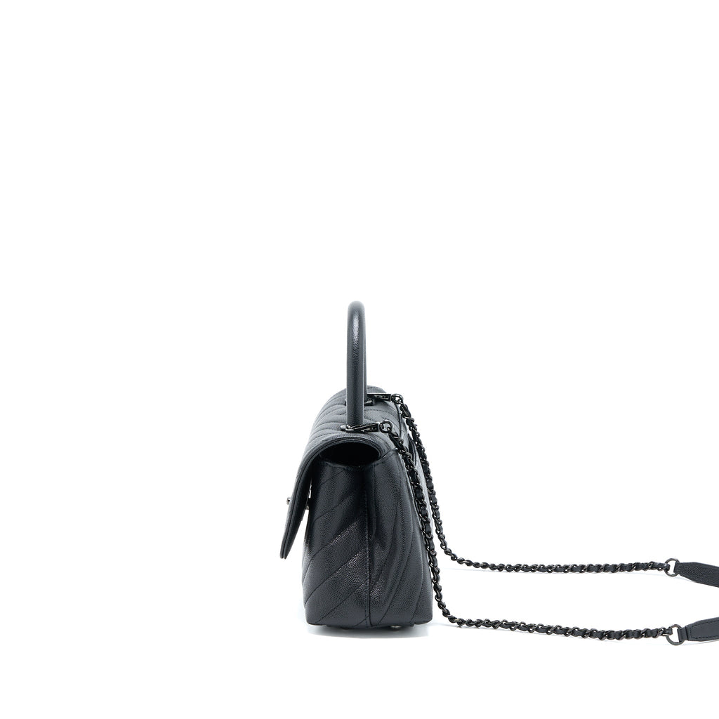 CHANEL SMALL COCO HANDLE CHEVRON CAVIAR SO BLACK WITH BLACK HARDWARE