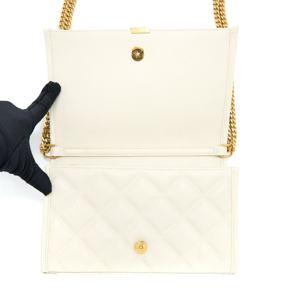 SAINT LAURENT BECKY QUILTED CHAIN BAG WHITE GHW