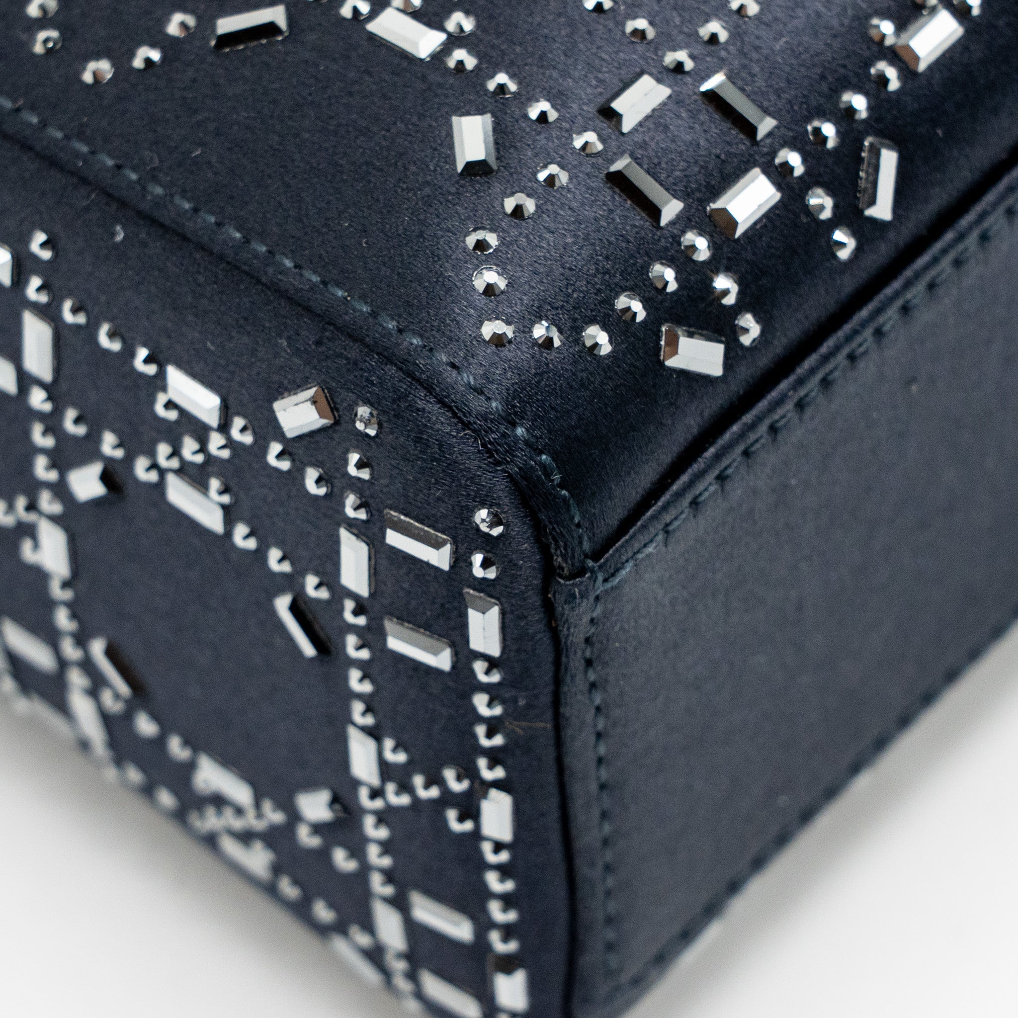 DIOR MINI LADY DIOR SATIN CRYSTAL DARK BLUE SHW