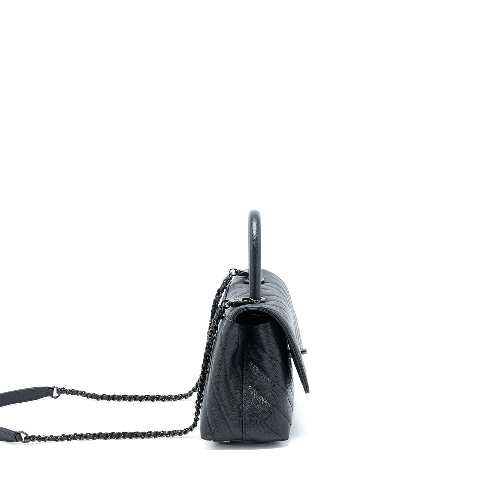 CHANEL SMALL COCO HANDLE CHEVRON CAVIAR SO BLACK WITH BLACK HARDWARE