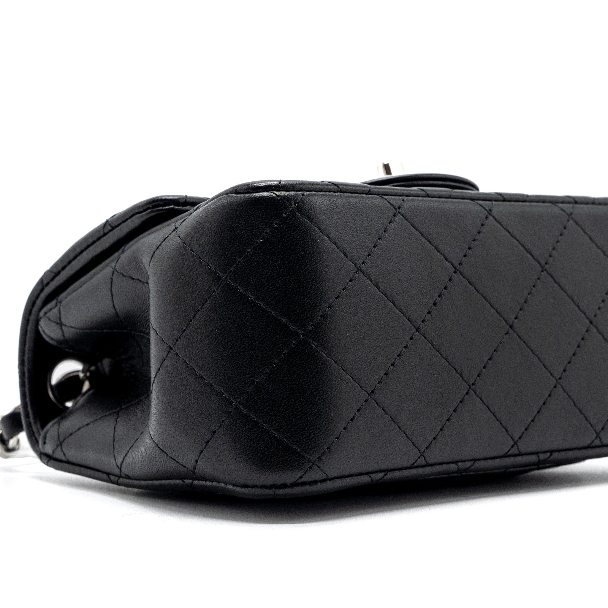 CHANEL MINI SQUARE FLAP BAG LAMBSKIN BLACK SHW (MICROCHIP)