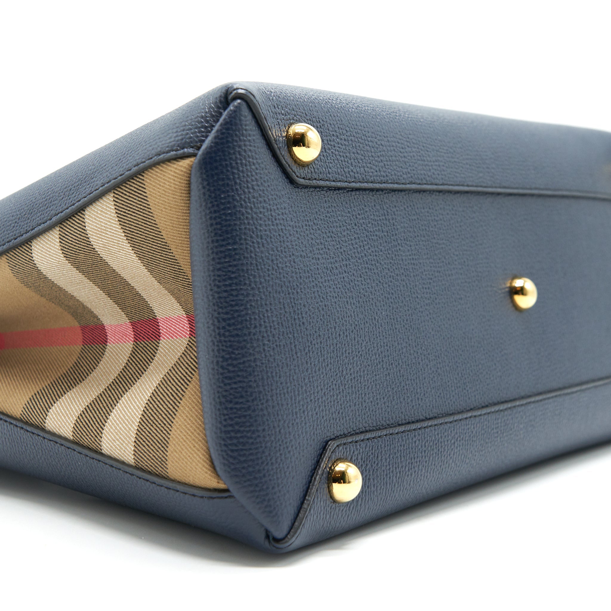 BURBERRY LEATHER/ CANVAS TOTE BAG NAVY