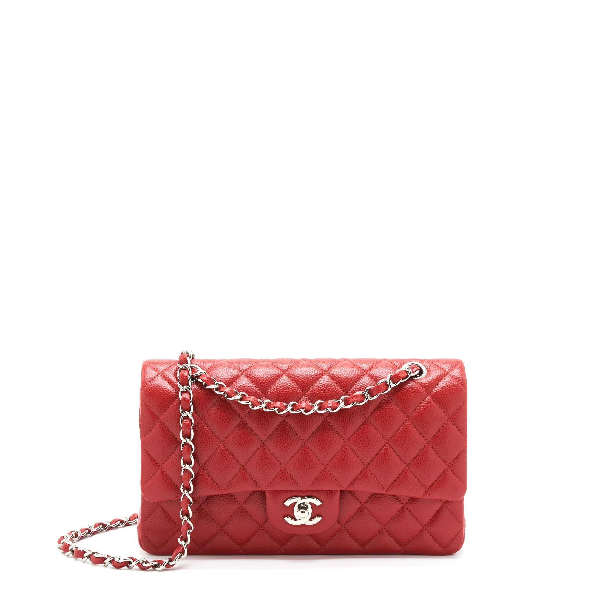 CHANEL CLASSIC DOUBLE FLAP BAG CAVIAR RED SHW
