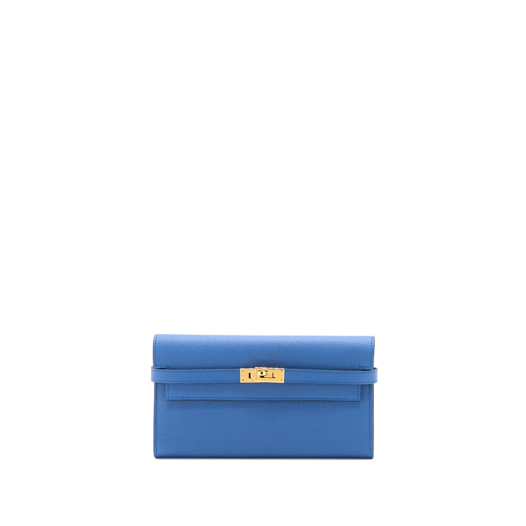 HERMES KELLY LONG WALLET EPSOM BLUE GHW