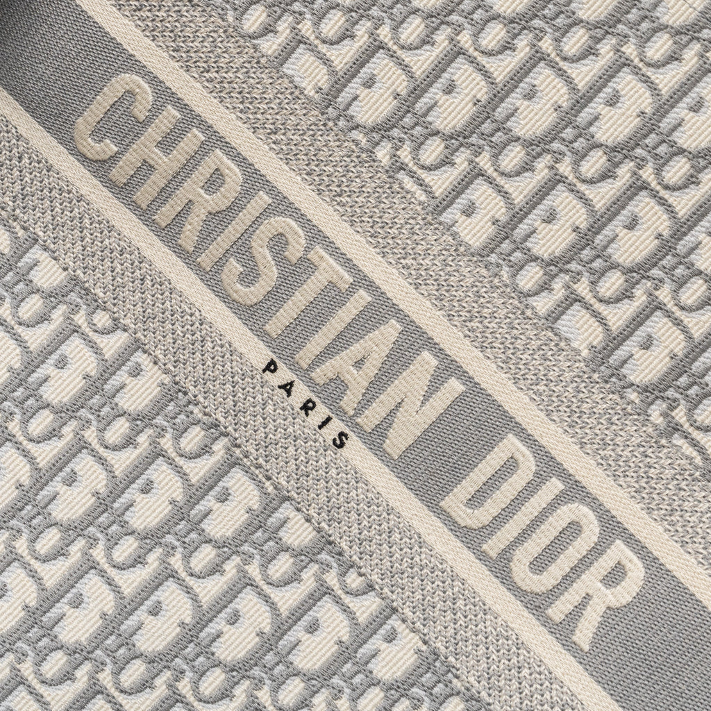 DIOR LARGE BOOK TOTE DIOR OBLIQUE EMBROIDERY ECRU/ GREY