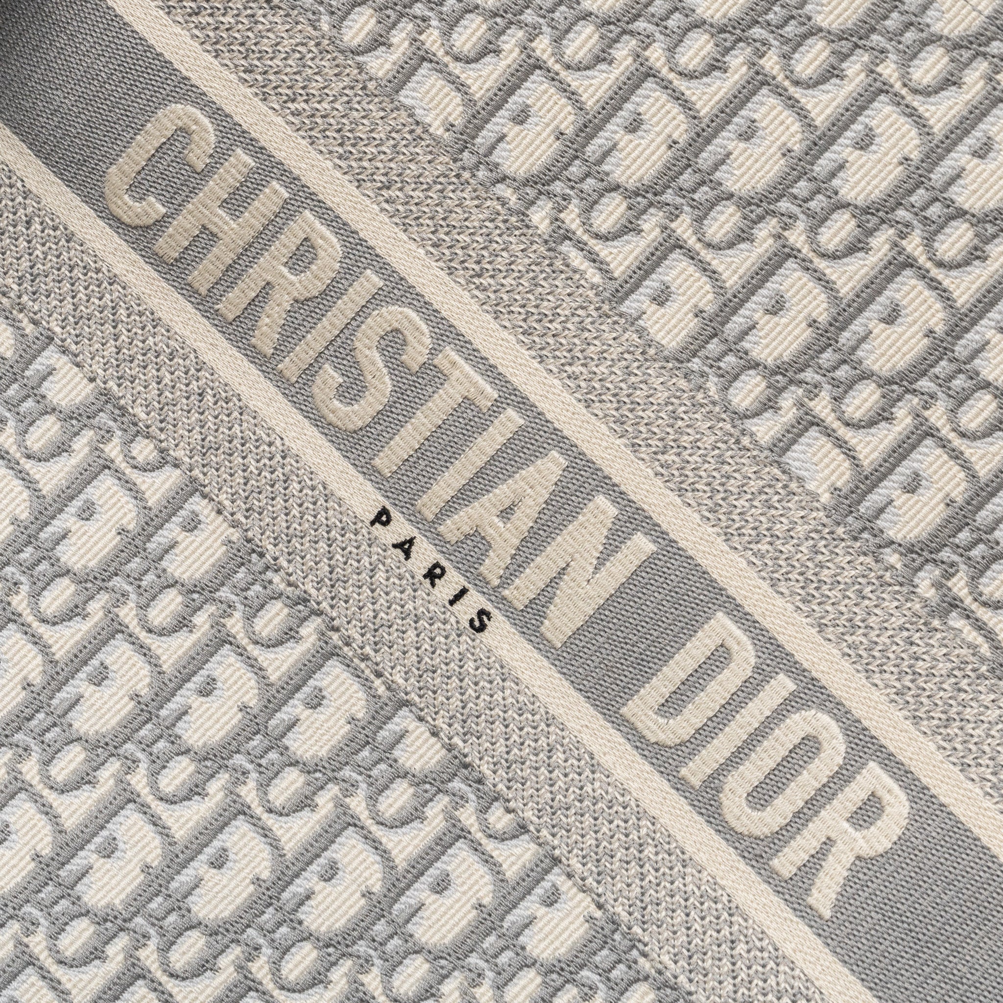 DIOR LARGE BOOK TOTE DIOR OBLIQUE EMBROIDERY ECRU/ GREY