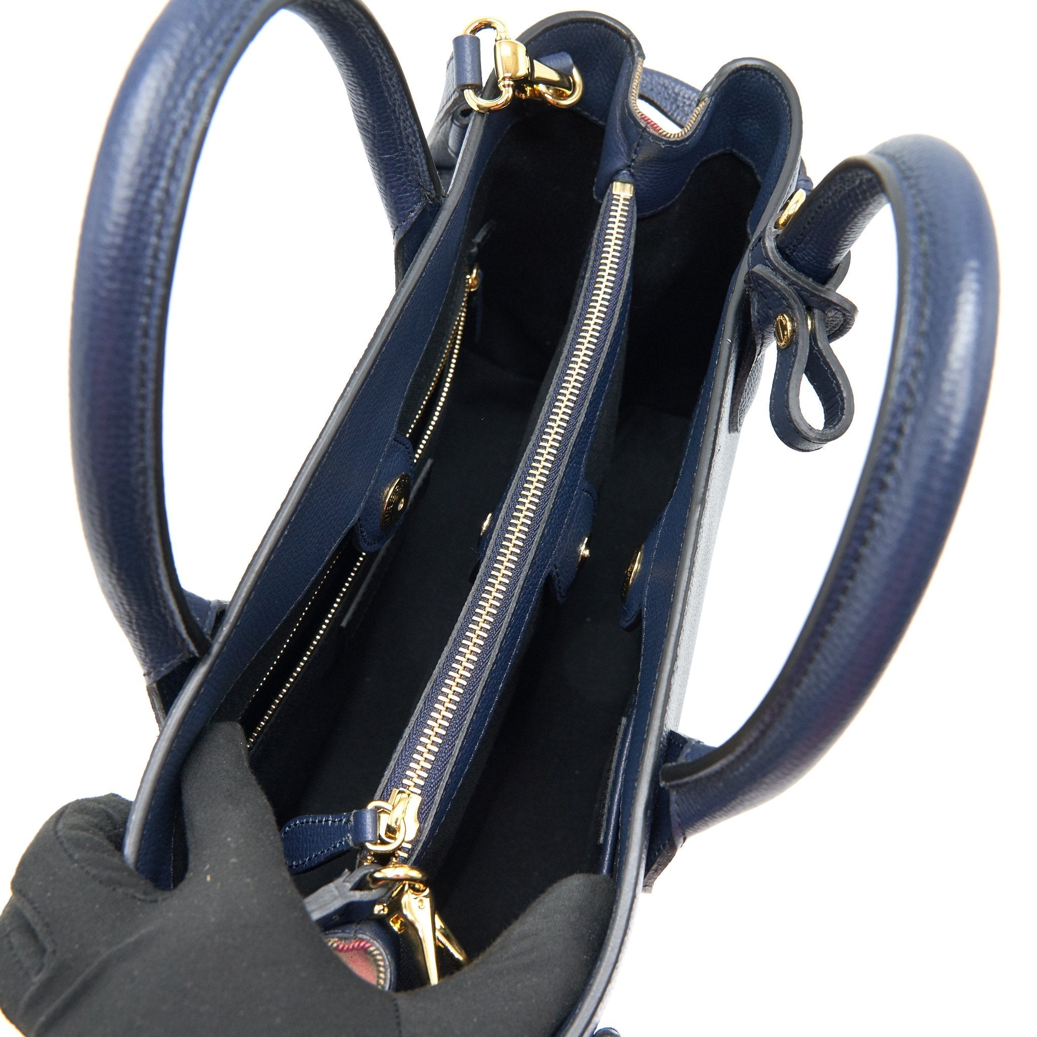 BURBERRY LEATHER/ CANVAS TOTE BAG NAVY GHW