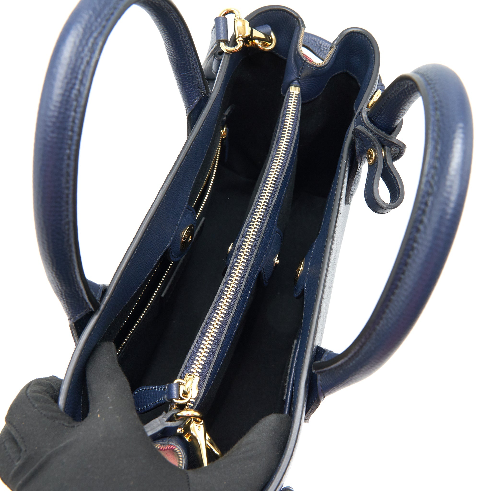 BURBERRY LEATHER/ CANVAS TOTE BAG NAVY