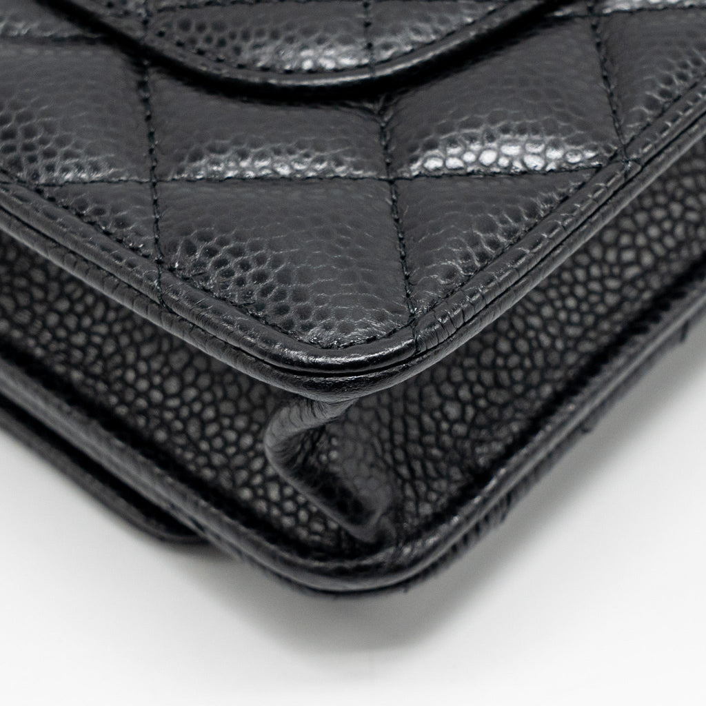 CHANEL CLASSIC WALLET ON CHAIN CAVIAR BLACK SHW (MICROCHIP)