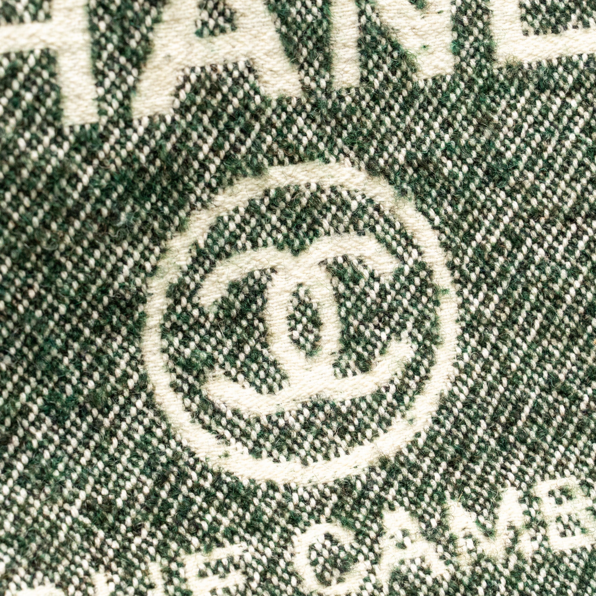 CHANEL SMALL SHOPPING TOTE BAG FABRIC/LEATHER GREEN/WHITE SHW (MICROCHIP)