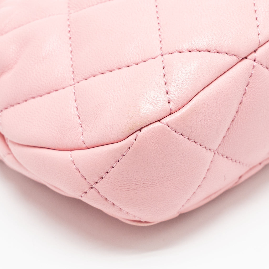 CHANEL 22K HOBO BAG WITH LOGO CHAIN LAMBSKIN PINK GHW (MICROCHIP)