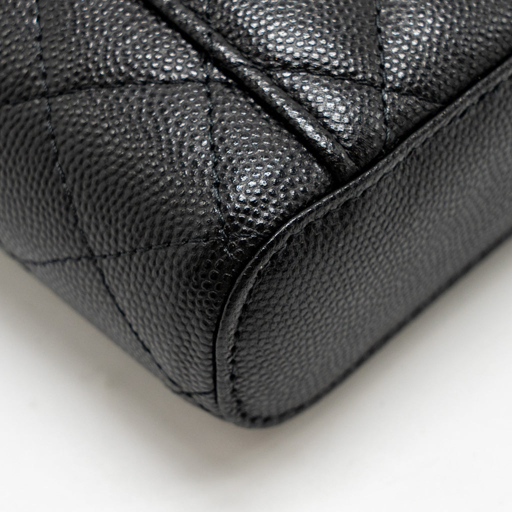 CHANEL CLASSIC VANITY PHONE HOLDER WITH CHAIN CAVIAR BLACK LGHW