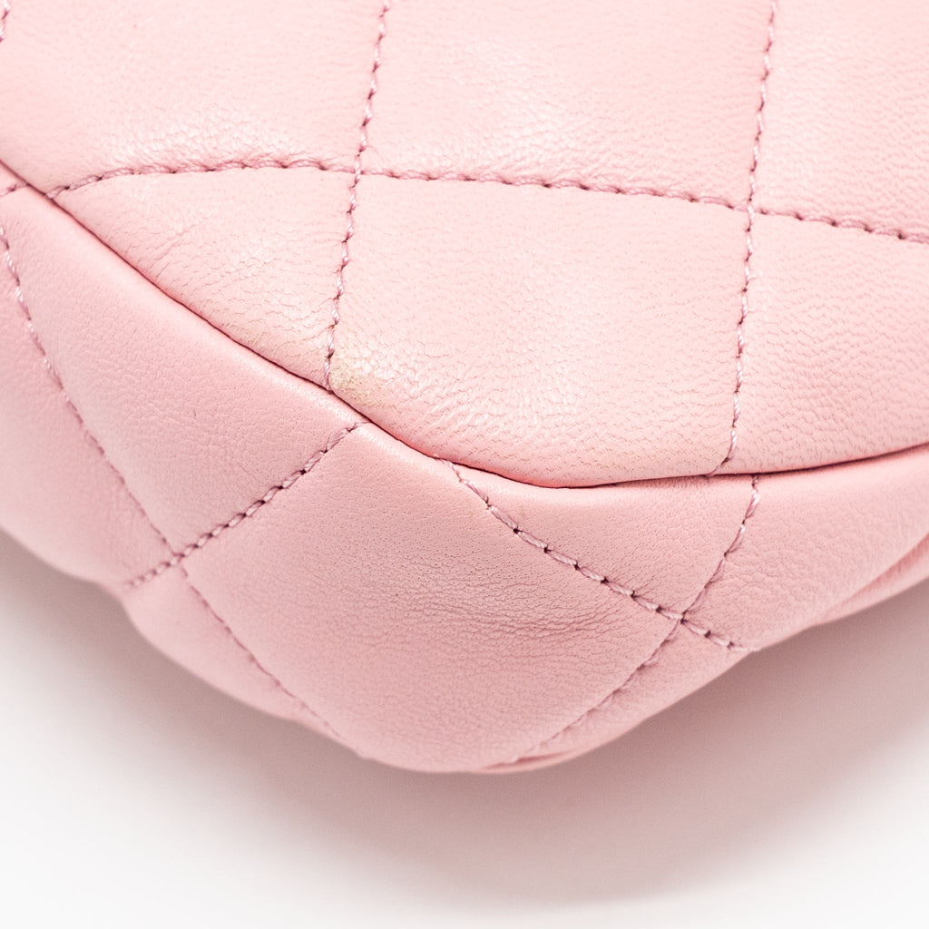 CHANEL 22K HOBO BAG WITH LOGO CHAIN LAMBSKIN PINK GHW (MICROCHIP)