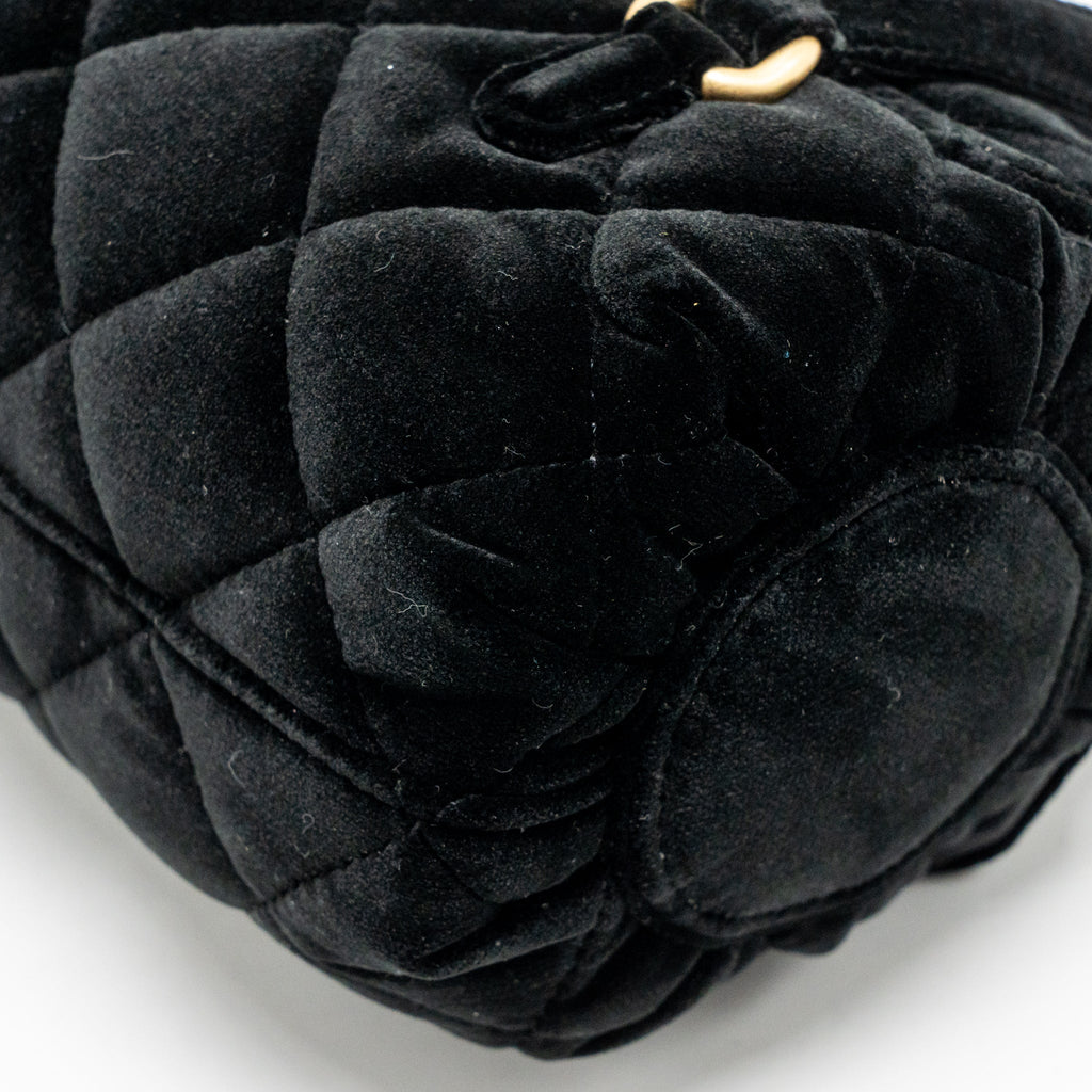CHANEL MINI BOWLING CLUTCH WITH CHAIN VELVET BLACK GHW (MICROCHIP)