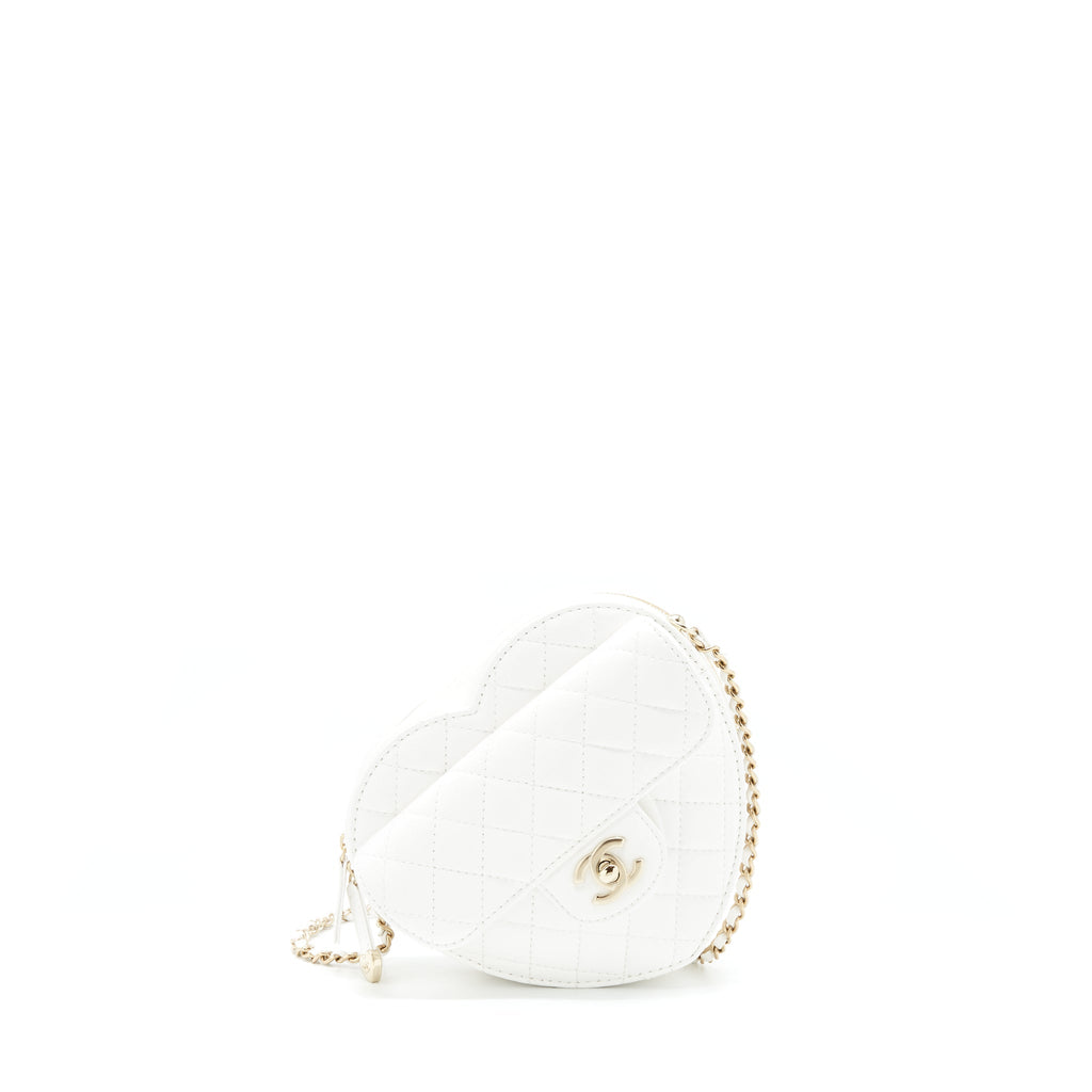 CHANEL 22S HEART BAG LAMBSKIN WHITE LGHW (MICROCHIP)