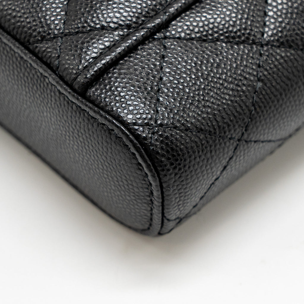 CHANEL CLASSIC VANITY PHONE HOLDER WITH CHAIN CAVIAR BLACK LGHW