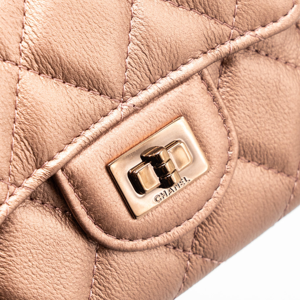 CHANEL 2.55 REISSUE FLAP WALLET GRAINED CALFSKIN METALLIC DARK PINK WITH PINK HARDWARE
