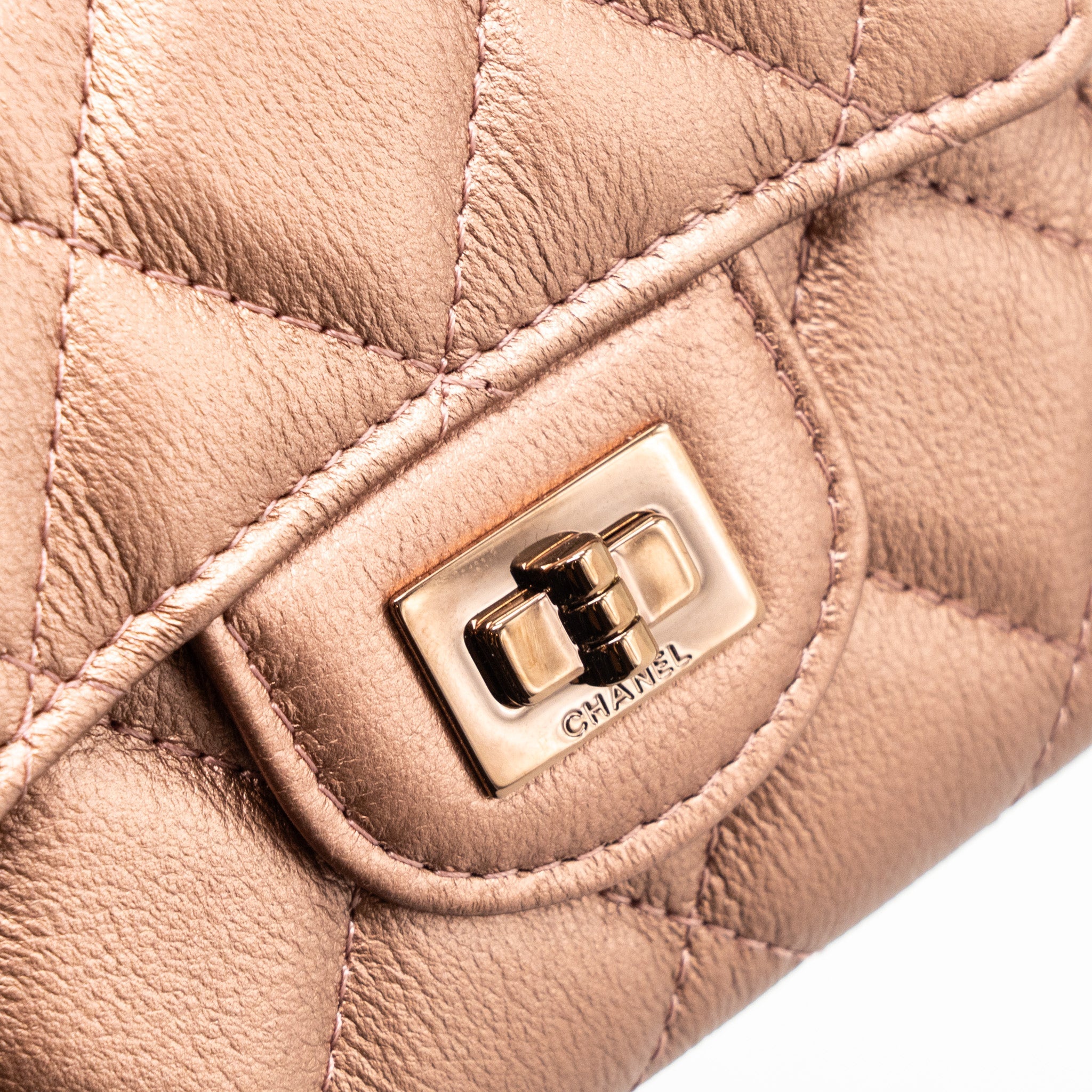 CHANEL 2.55 REISSUE FLAP WALLET GRAINED CALFSKIN METALLIC DARK PINK WITH PINK HARDWARE