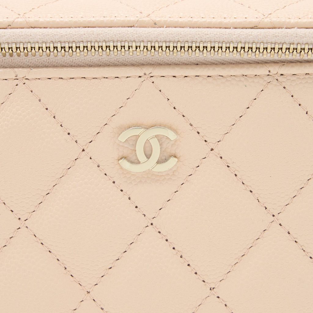 CHANEL LONG VANITY CASE CAVIAR LIGHT BEIGE LGHW