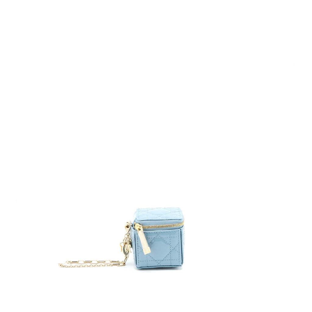 DIOR SQUARE COIN PURSE PATENT BLUE LGHW