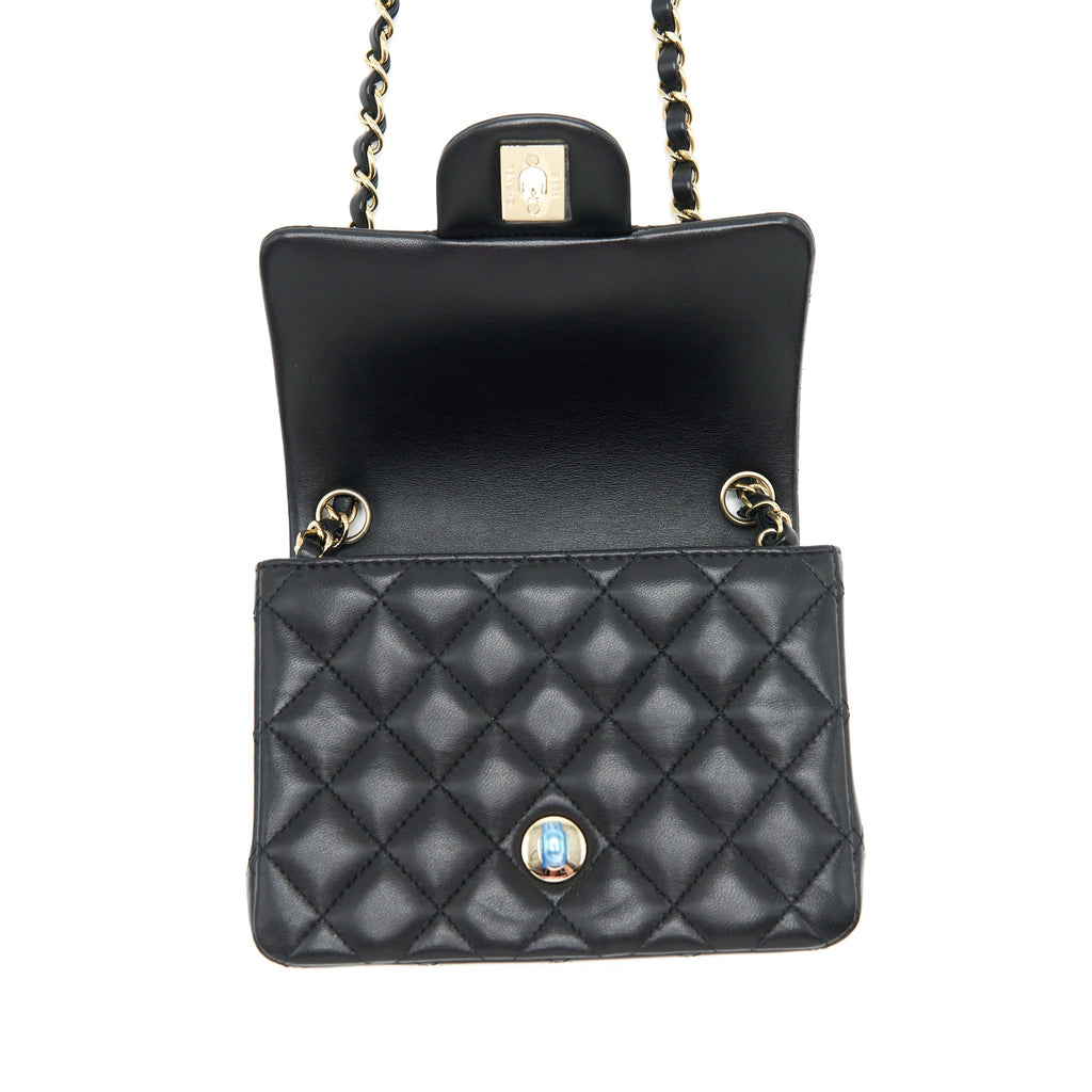 CHANEL MINI SQUARE FLAP BAG LAMBSKIN BLACK LGHW (MICROCHIP)