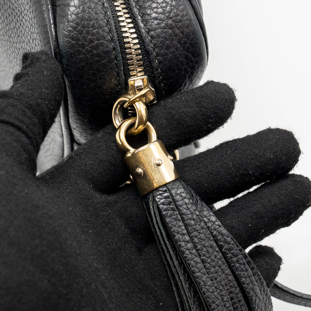 GUCCI SOHO DISCO CAMERA CROSSBODY BAG CALFSKIN BLACK LGHW