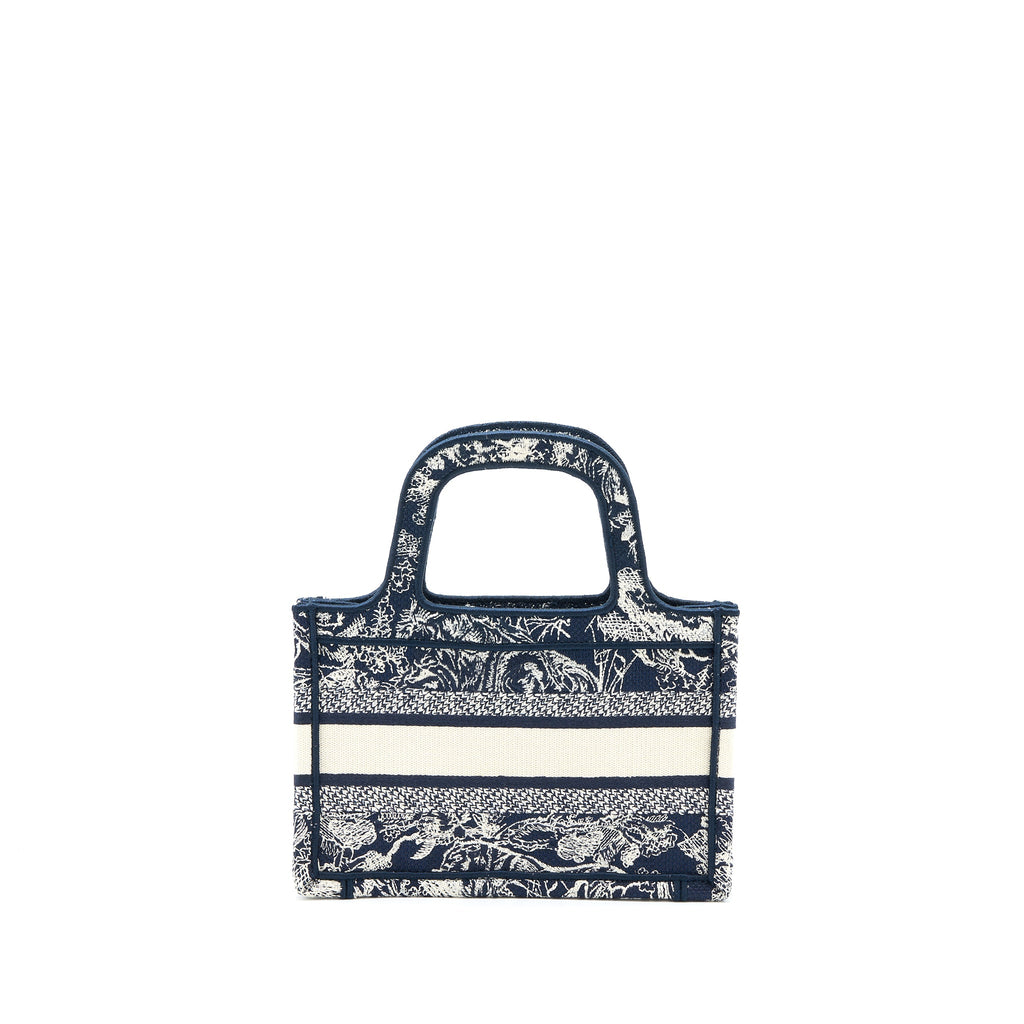 DIOR MINI BOOK TOTE LIMITED EDITION BLUE TOILE DE JOUY REVERSE EMBROIDERY