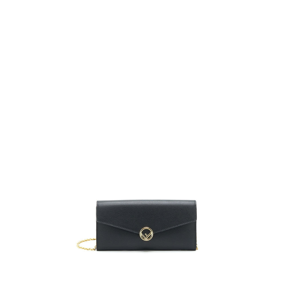 FENDI GRAINED CALFSKIN WALLET WITH CHAIN BLACK GHW